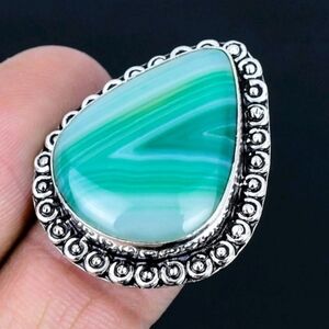 Green Lace Agate Gemstone 925 Sterling Silver Handmade Ring